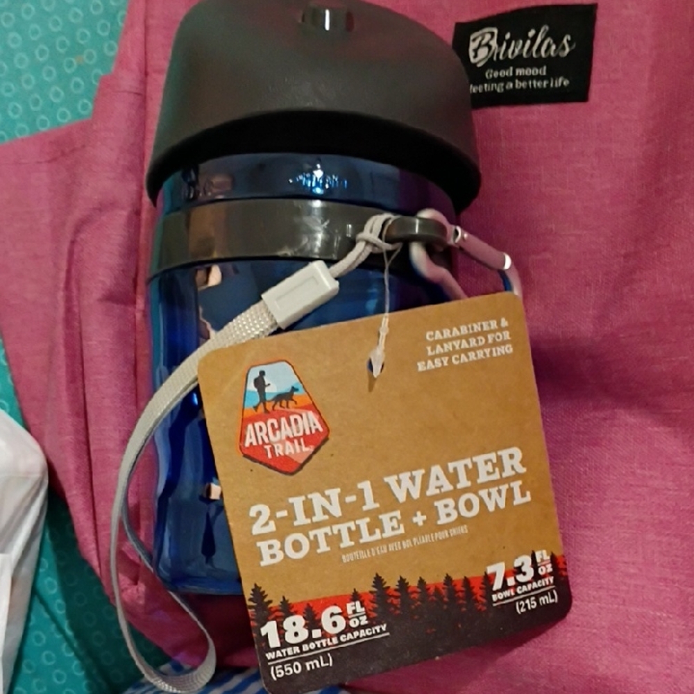 Arcadia Blue and Black 2-in-1 Water Bottle + Bowl